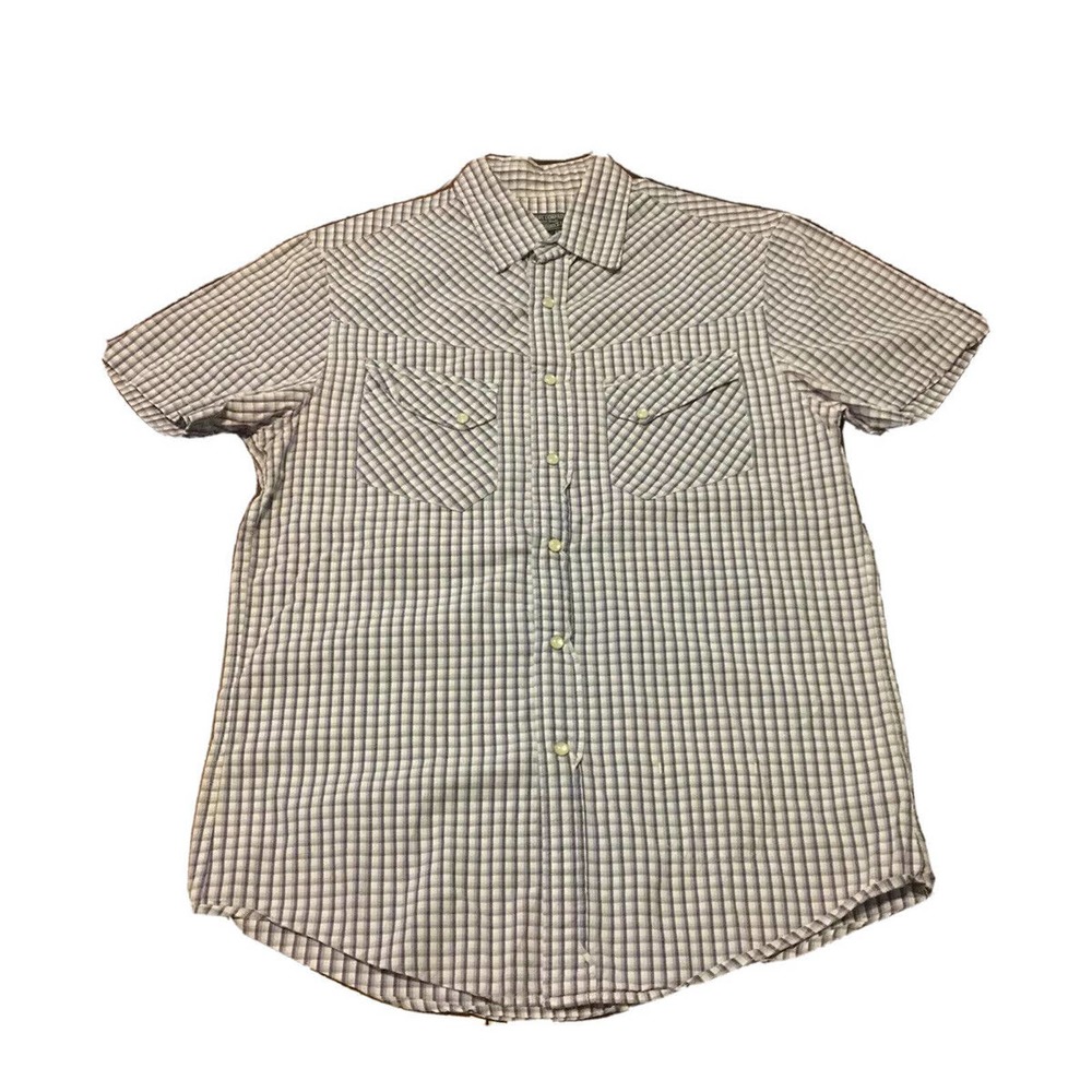 Ralph Lauren Polo Jeans Sz S Purple White Plaid Pearl Sanp Shirt Men’s